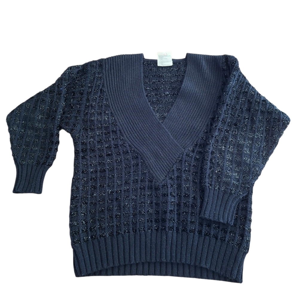 Vintage Embellished Knitted Sweaters Winter Pullover V-Neck Woolblend Large